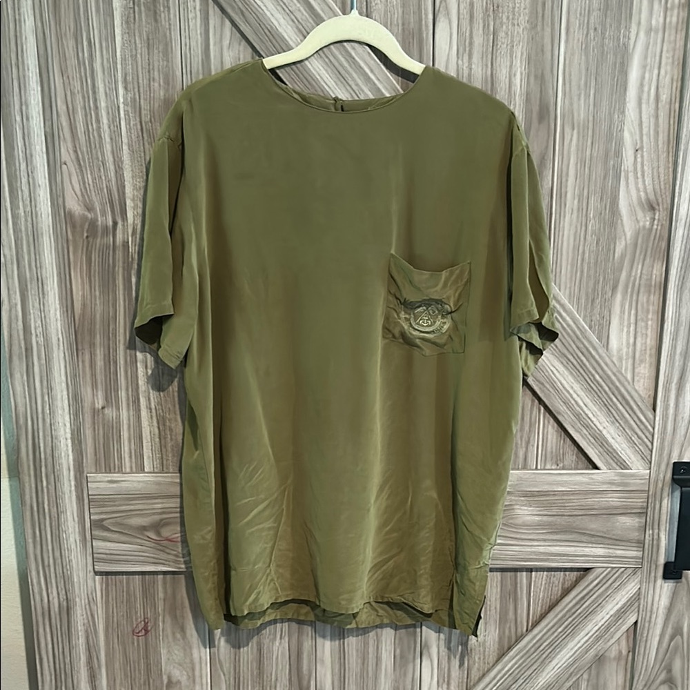 Magaschoni Silk Sage Green Blouse with Pocket